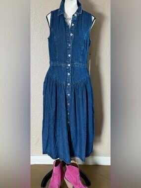 Western Denim Sleeveless Midi Dress